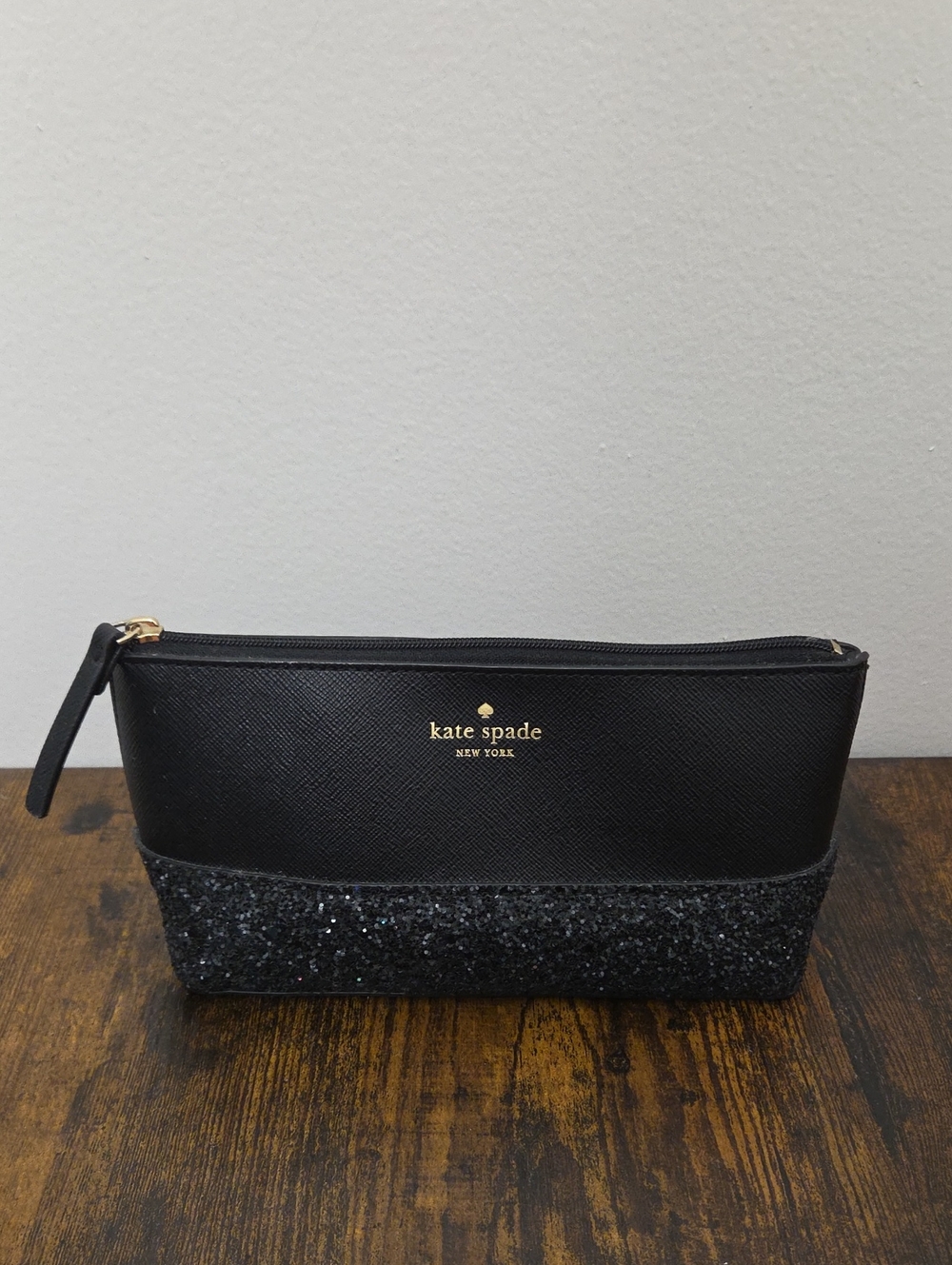 kate spade Black with Glitter Bottom Cosmetic Pouch